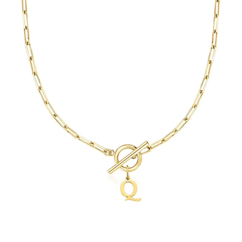 Stainless steel Initial necklace A-Z Letter charms pendant Choker Necklace