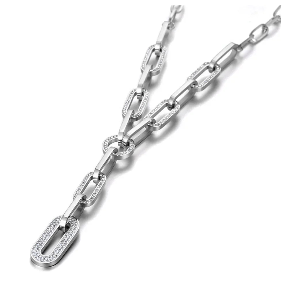 Hiphop/Rock Titanium Stainless Steel Crystal Paperclip Chain & Link Necklace