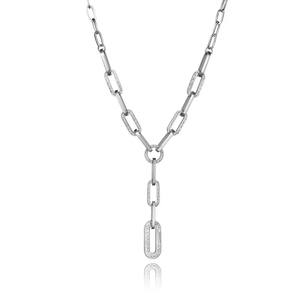 Hiphop/Rock Titanium Stainless Steel Crystal Paperclip Chain & Link Necklace
