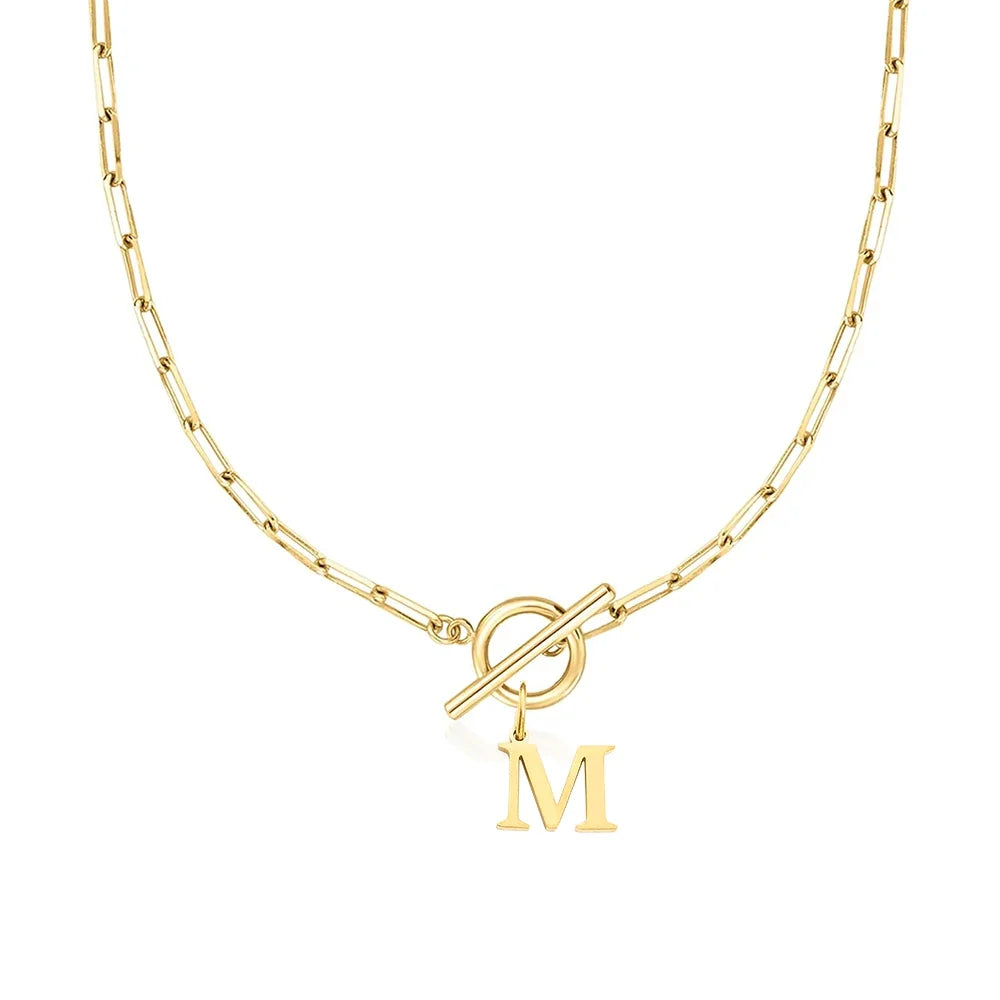 Stainless steel Initial necklace A-Z Letter charms pendant Choker Necklace