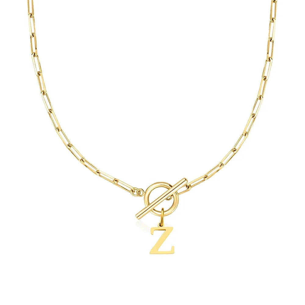 Stainless steel Initial necklace A-Z Letter charms pendant Choker Necklace
