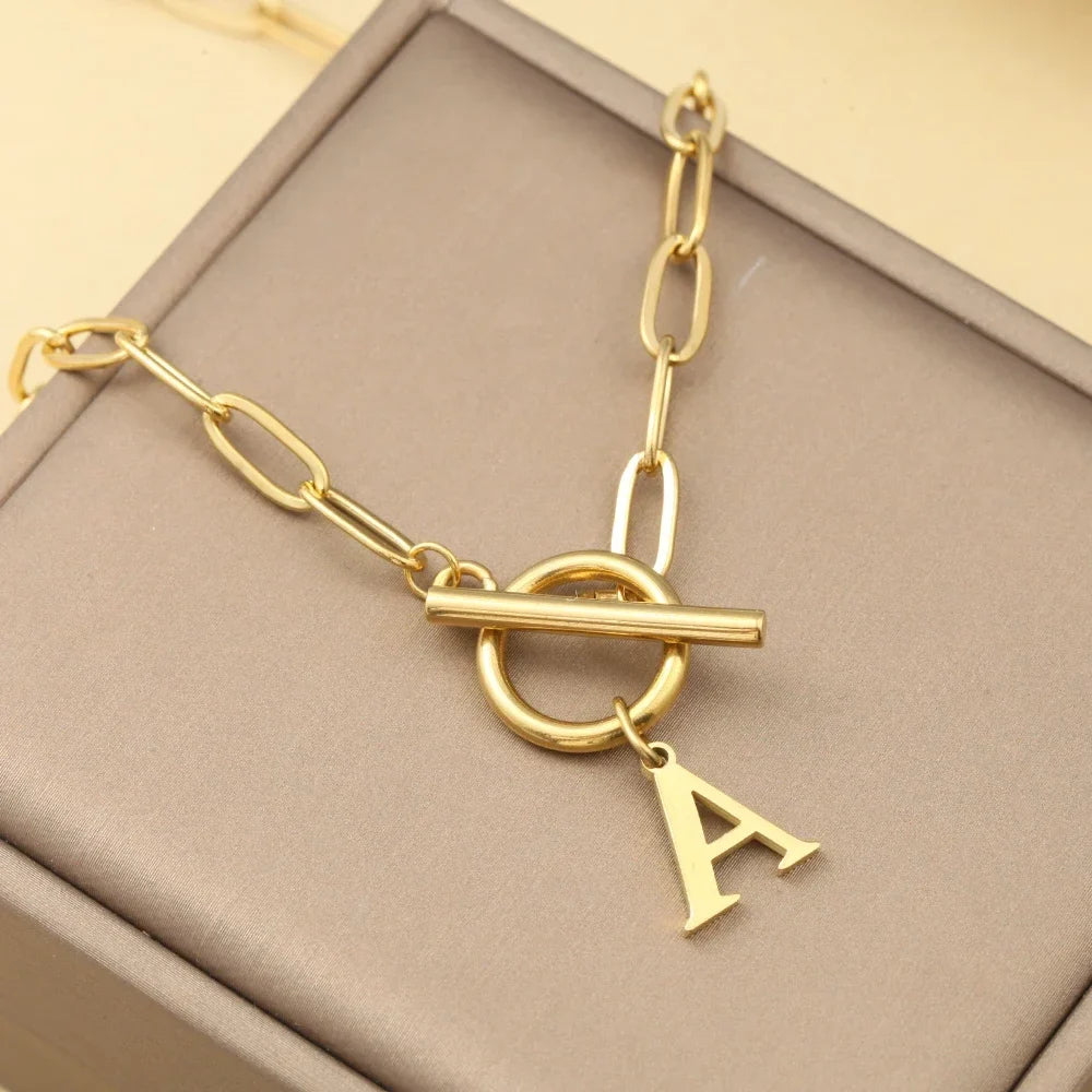 Stainless steel Initial necklace A-Z Letter charms pendant Choker Necklace
