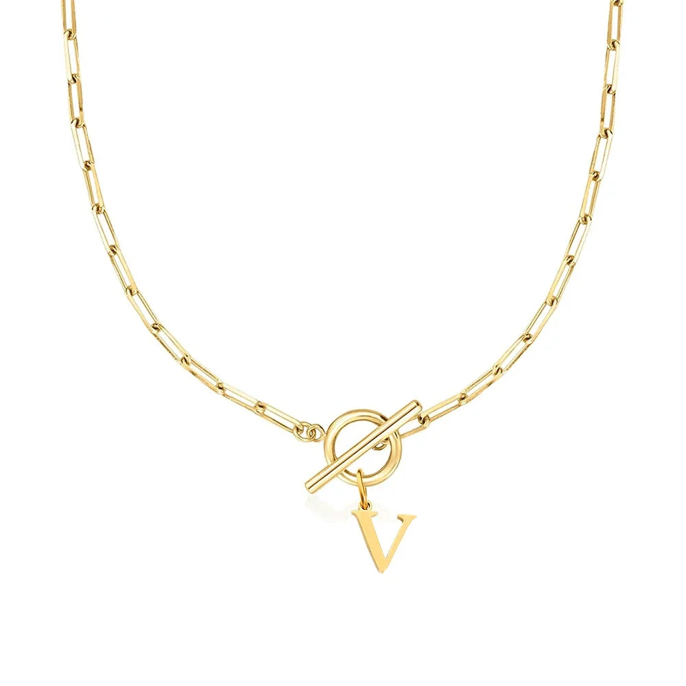 Stainless steel Initial necklace A-Z Letter charms pendant Choker Necklace