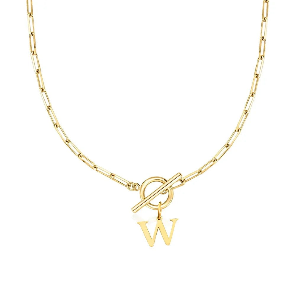 Stainless steel Initial necklace A-Z Letter charms pendant Choker Necklace