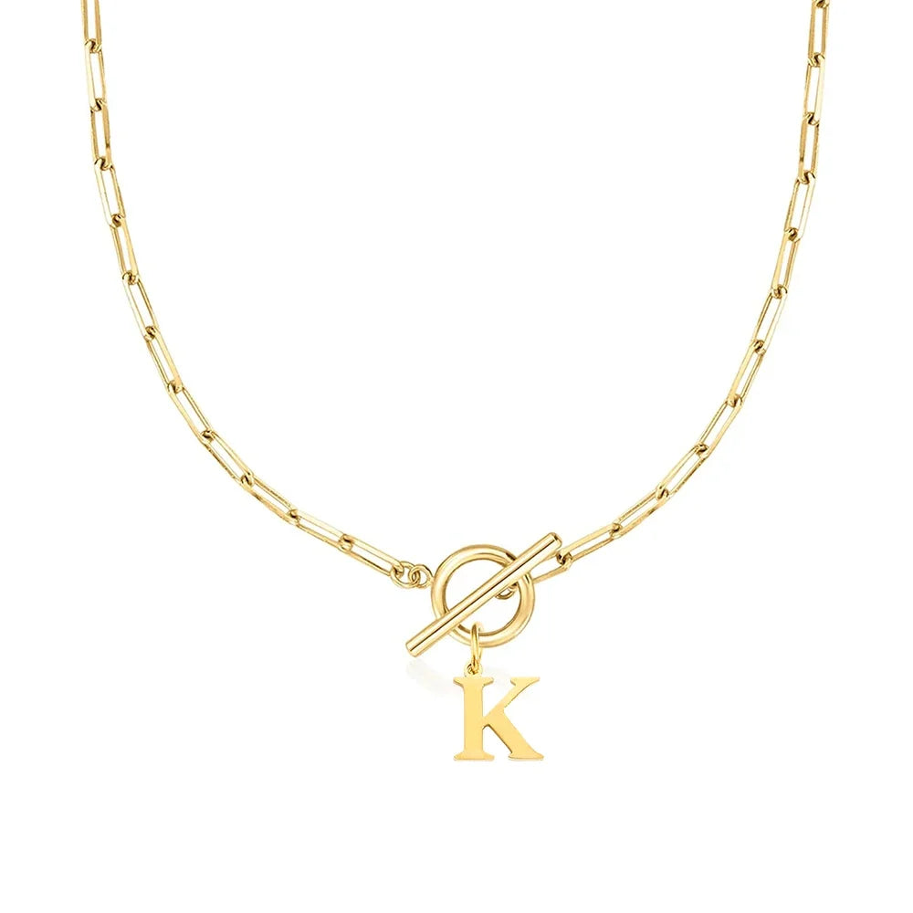 Stainless steel Initial necklace A-Z Letter charms pendant Choker Necklace