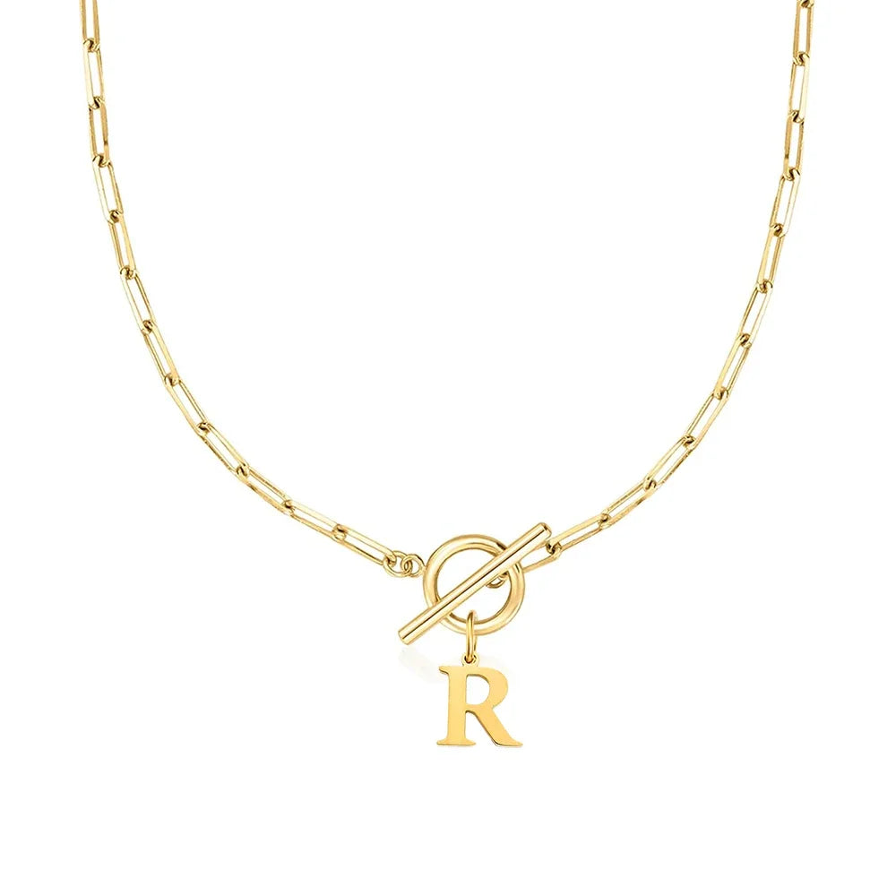 Stainless steel Initial necklace A-Z Letter charms pendant Choker Necklace