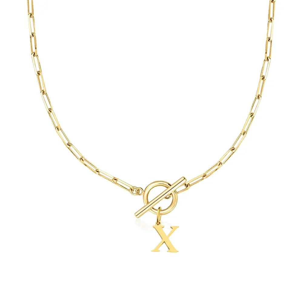Stainless steel Initial necklace A-Z Letter charms pendant Choker Necklace