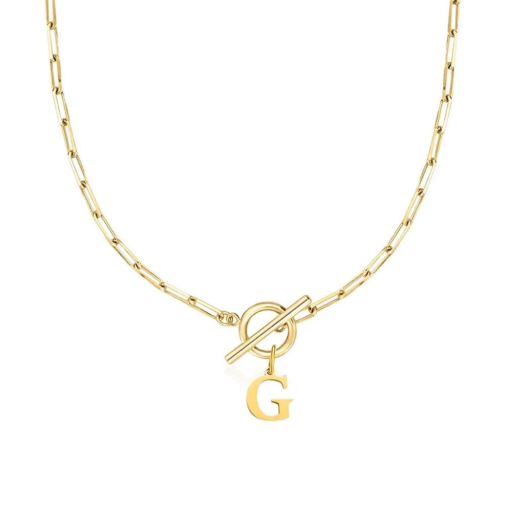 Stainless steel Initial necklace A-Z Letter charms pendant Choker Necklace
