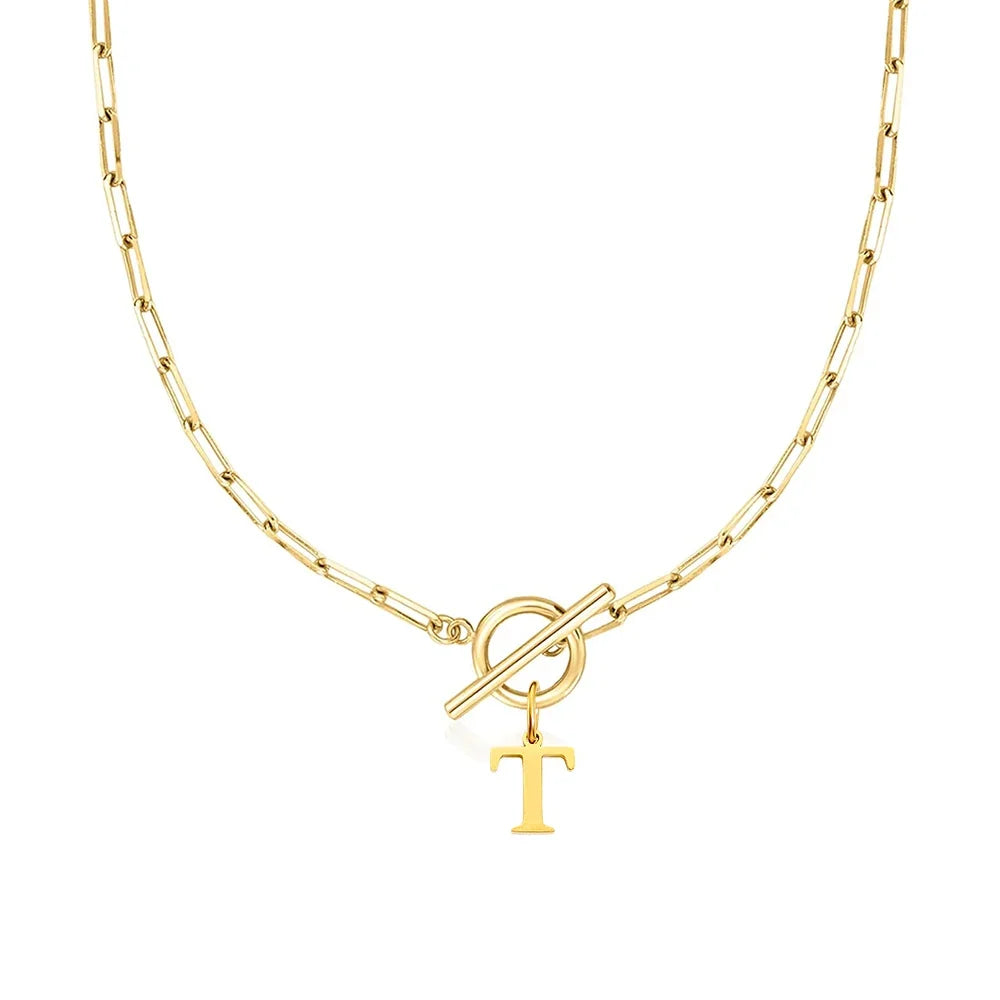 Stainless steel Initial necklace A-Z Letter charms pendant Choker Necklace