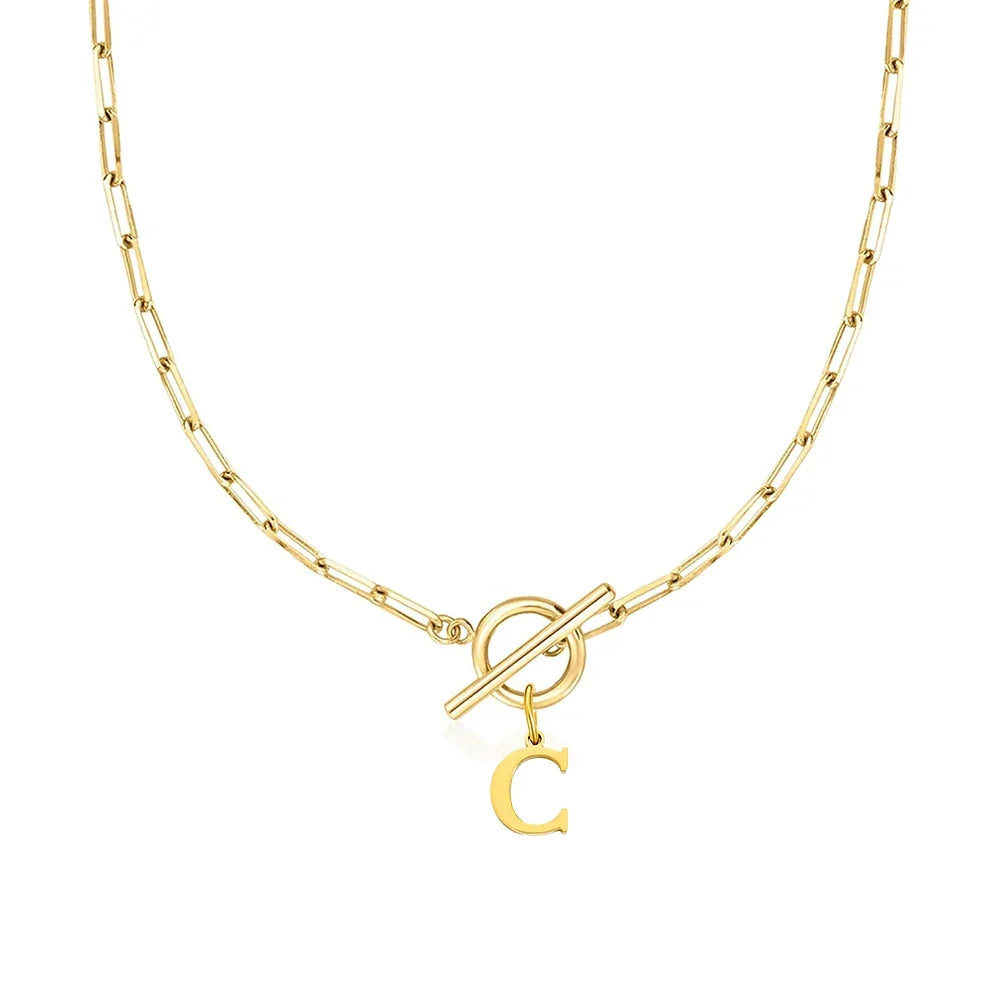 Stainless steel Initial necklace A-Z Letter charms pendant Choker Necklace