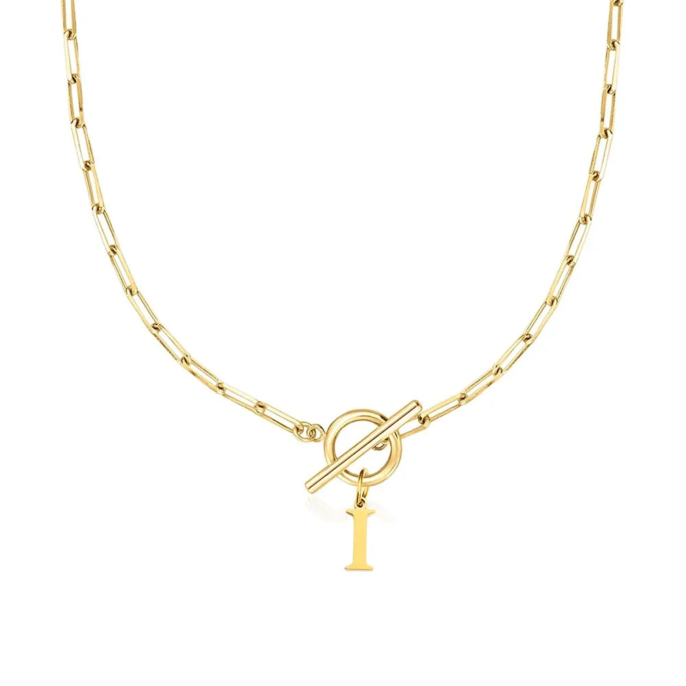 Stainless steel Initial necklace A-Z Letter charms pendant Choker Necklace